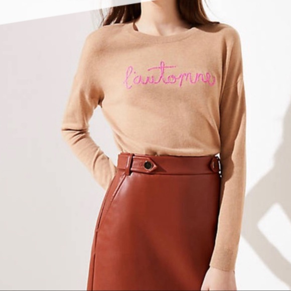 Loft L’Automme Crew Neck Sweater 💗 Camel & Pink - Picture 4 of 15